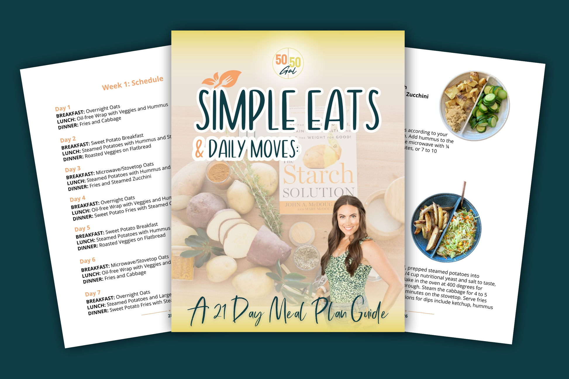 Starch Solution 21-Day Meal Plan 5050 Gal 50 50 plate 50/50 bowl starch solution McDougall Program 5050 diet wfpb vegan plant based  fullandfulfilled