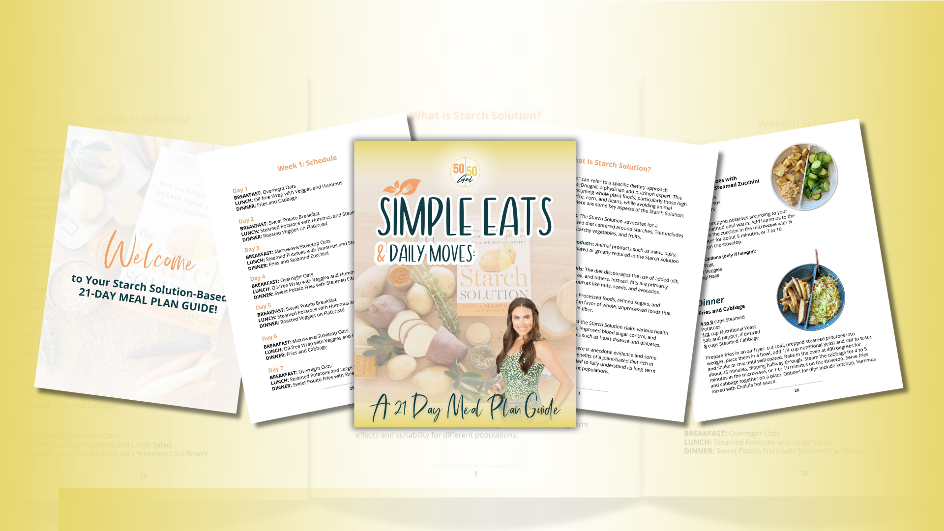 Starch Solution 21-Day Meal Plan 5050 Gal 50 50 plate 50/50 bowl starch solution McDougall Program 5050 diet wfpb vegan plant based  fullandfulfilled